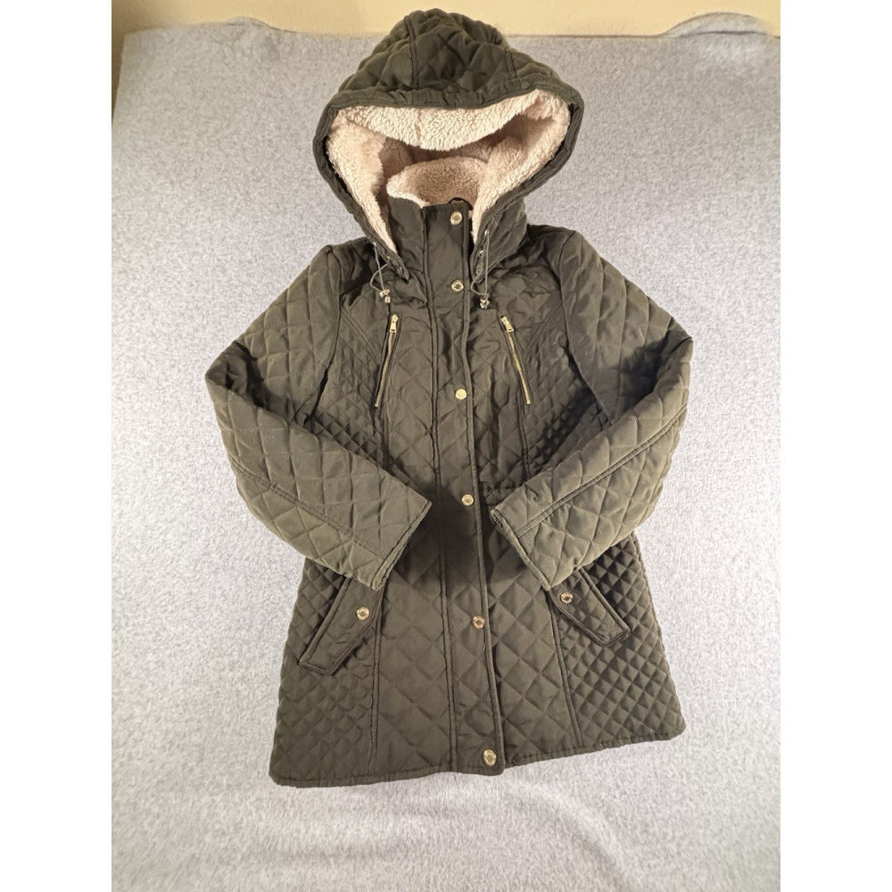 Laundry by Shelli Segal Quilted Hooded Coat Women’s Petite Small Olive